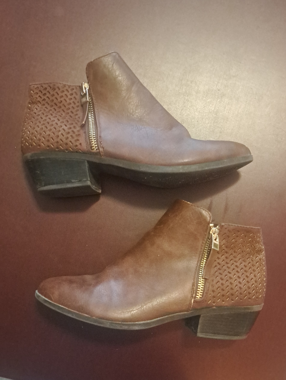 Call it Spring Faux Leather Women's Brown Ankle Booties with Side Zipper Size 8
